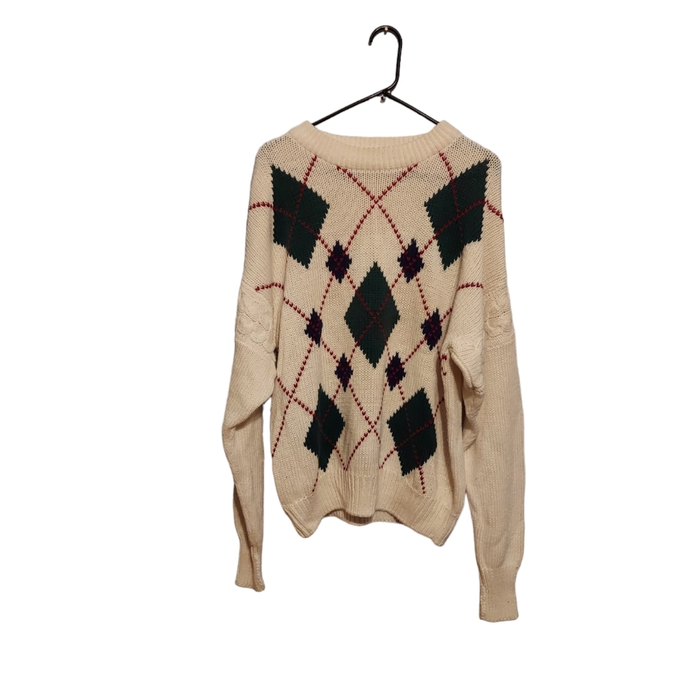 Vintage Sweater Grandpa Size M Cosby Academia Argyle Cable Knit Preppy Cabincore